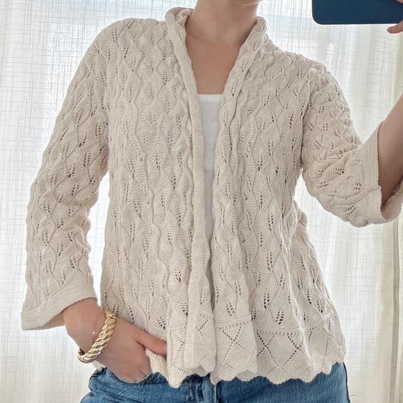 JM Collection Sweaters - JM Collection Cream Knit Cardigan Shimmer Detail Women's Fits Small Label Large